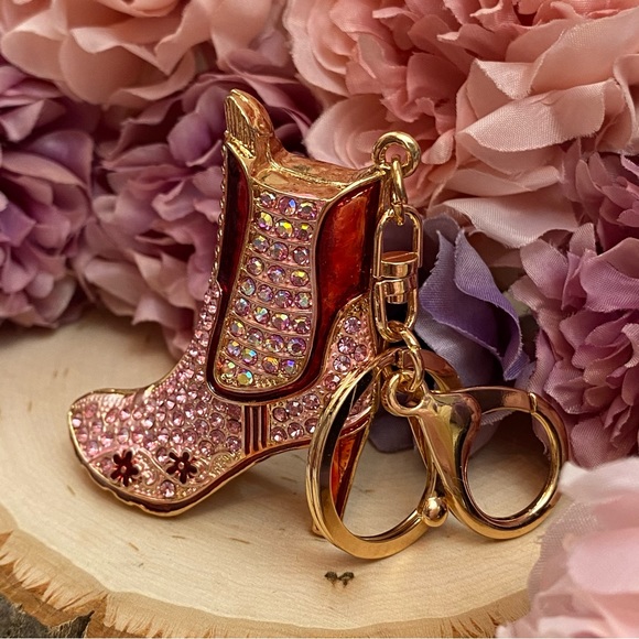 Pink and Red Crystal High Heel Boot Keychain Charm - Picture 5 of 16